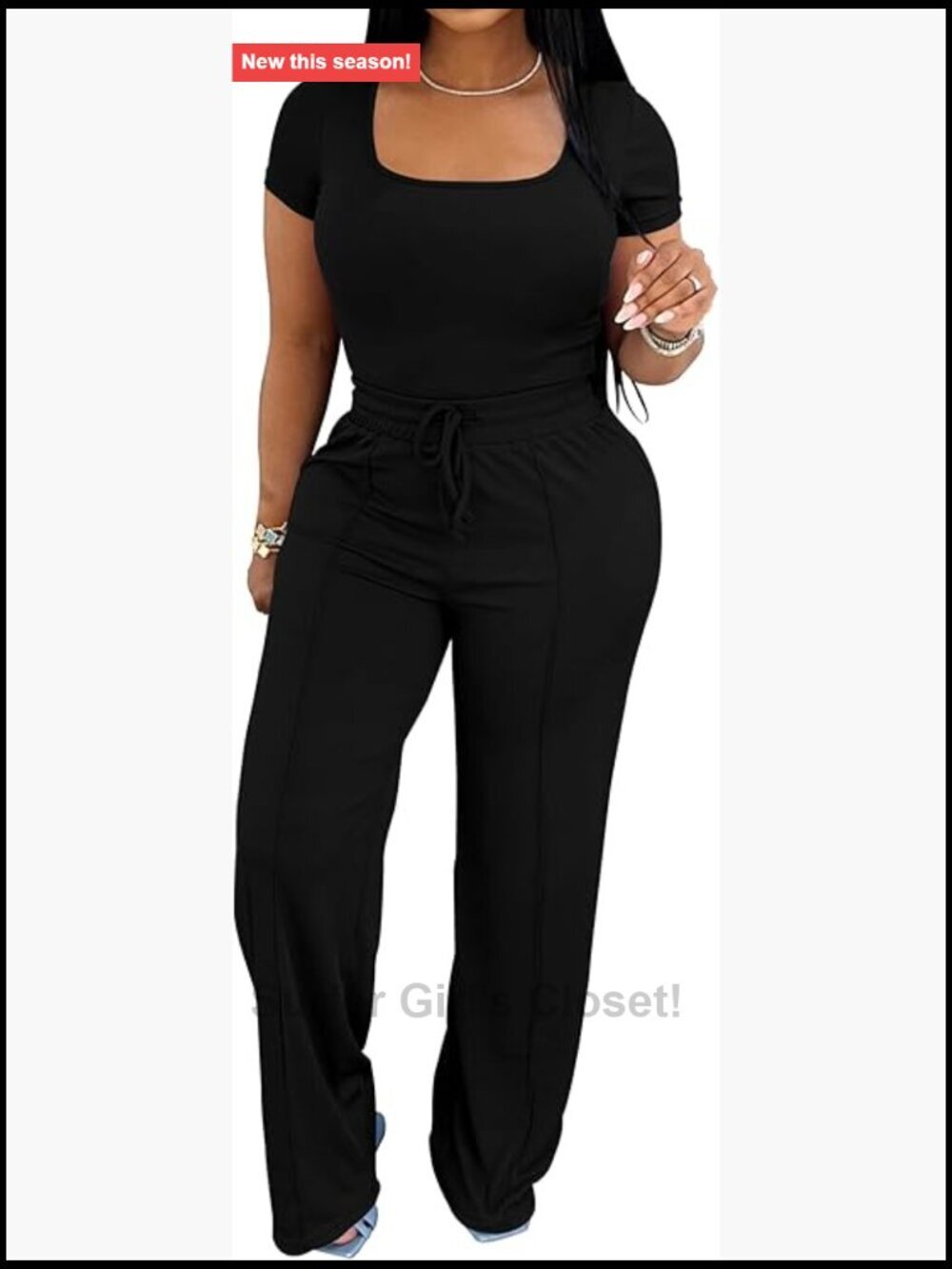 2 Piece Lounge Set Short Sleeve Top High Waisted Wide Leg Pants
